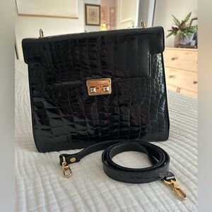 Zenith Black Crocodile-Patterned Satchel